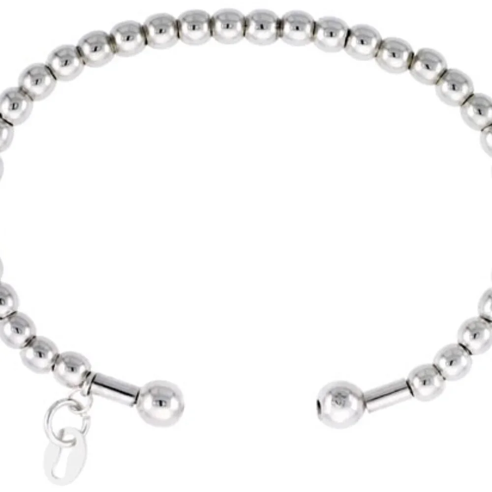 New 3mm Sterling Silver Italian Cuff Bead Baby Bangle, fits most 4 inch wrists